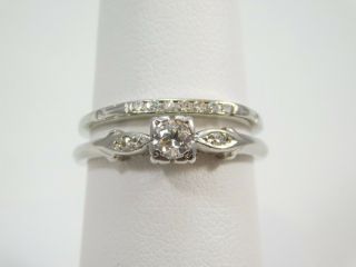 Antique Platinum 1/3 Carat Diamond Engagement Ring And 18kt Wg Matching Wedding