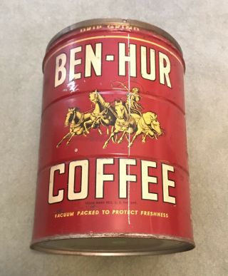 Vintage Ben Hur Coffee Tin,  Ben - Hur Products Inc,  2 Pound Net Weight