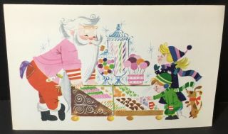 Vtg Hampton Christmas Card “santa’s Sweet Shoppe” Pink Candy Store Kids Dog
