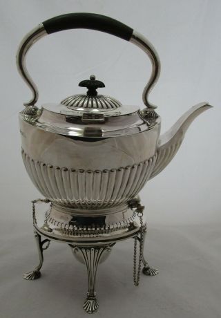 Good Antique Edwardian Chester Sterling Silver Tea Kettle On Stand,  1372g,  1909