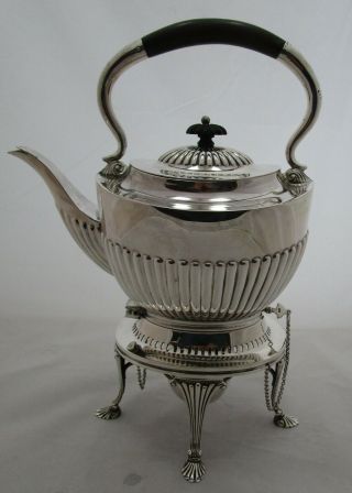 Good Antique Edwardian Chester Sterling silver tea kettle on stand,  1372g,  1909 2