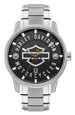 Bulova Men’s Harley - Davidson Open Bar & Shield Silver Watch 76b182 Stainless