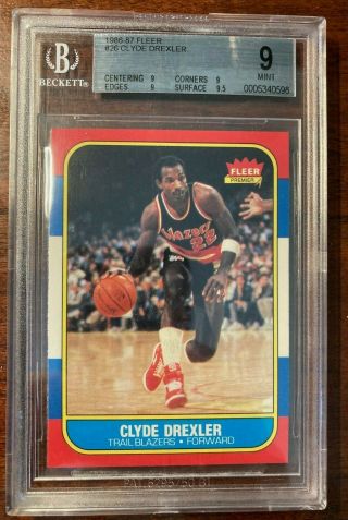 Clyde Drexler 1986 - 87 Fleer Rookie 26 Graded Beckett 9