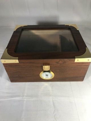 Quality Importers Humidor W/ Hygrometer Glass Top Latch