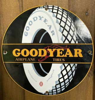Vintage Goodyear Airplane Tires Porcelain Metal Sign Redwing Oil Gas Service