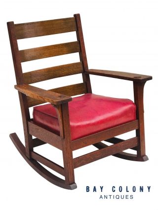 Early 20th C Antique Arts & Crafts / Mission Oak L & Jg Stickley Arm Chair