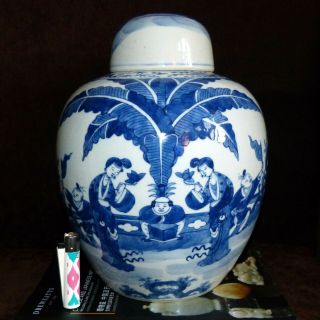 Antique Chinese Large 19th Century Blue And White Porcelain Ginger Jar