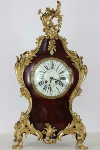 Large Antique French Mantel Clock In Red Shell & Golden Ormolu Gorgeous Clock