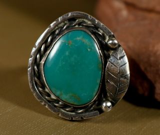 Traditional Gorgeous Navajo Vintage Old Pawn Sterling Green Turquoise Sz 8.  5