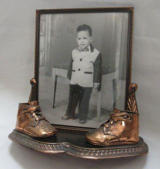 Vintage Bronze Baby Shoes W/ Removable Picture Frame
