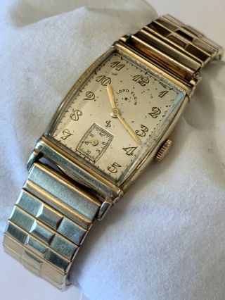 Vintage Lord Elgin 14k Gold Gf Art Deco Mens Watch 21j Grade 559 1944