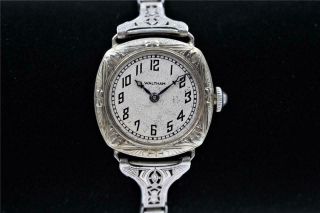 1919 Vintage Lady Waltham 18k Solid White Gold 11j Ladies Running Wristwatch