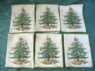 Set Of (6) Vintage Spode Christmas Tree Pattern Linen Cocktail Napkins.  Perfect
