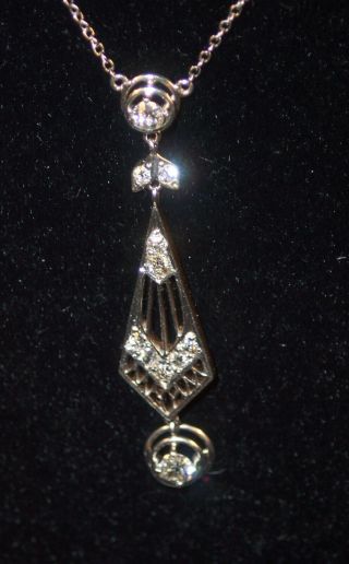 Antique Art Deco Platinum Gold Diamond Lavalier Pendant Necklace Tiffany Quality
