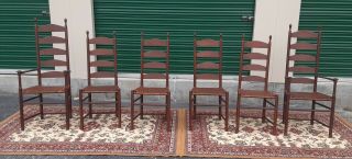 Gio Ponti Style Handmade Antique Ladder Back Primitive Chairs With Woven Seats