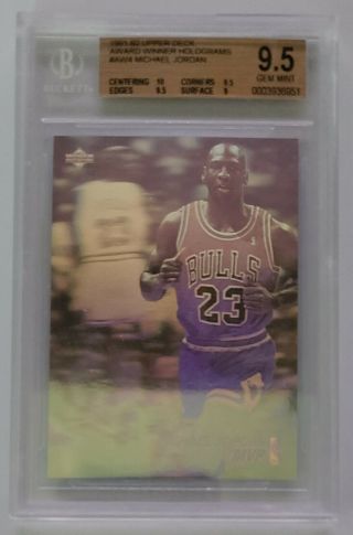 Hof Michael Jordan 1991 - 92 Upper Deck Award Winner Hologram Bgs 9.  5 Bulls