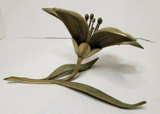 Vintage Brass Lily Flower Ashtray,  Removable Petals,  Mid Century Modern 3