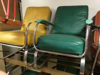 2 Art Deco Spring Lounge Chairs — Vintage Chrome Kem Weber Lloyd Mid Century Mcm