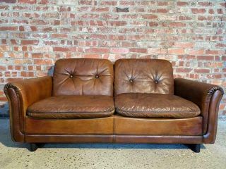 Vintage Danish Thams Design Buffalo Leather 1970 Tan Coloured Two Seater Sofa