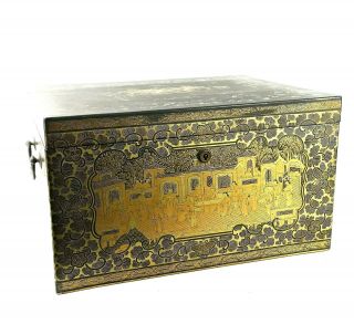 A Large Qing Dynasty Gilt Laquer Tea Caddy