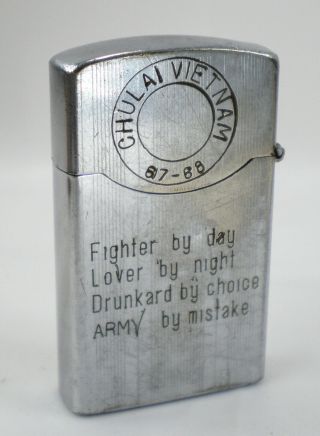 Vintage Vietnam War Lighter Chulai 67 68 Fighter By Day / Army By Mistake