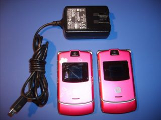 Two (2) Motorola Razr V3 Vintage Pink Flip Cell Phone 2g Gsm Mq4 - 4411g21