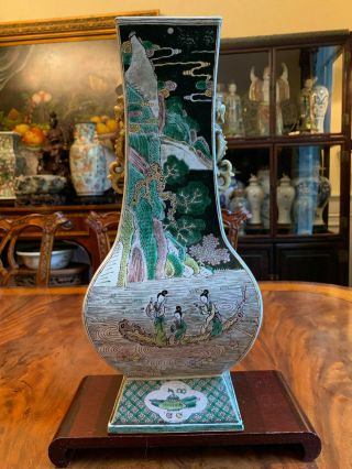 A Large Chinese Qing Dynasty Famille Verte Porcelain Vase,  Marked.