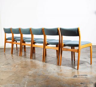 Mid Century Danish Modern Dining Chairs Set 6 Solid Oak Uldum Johannes Andersen 2