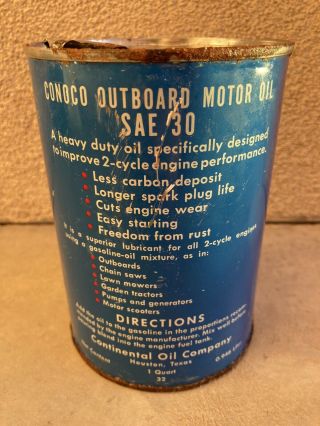 Vintage CONOCO OUTBOARD One Quart Metal Oil Can 3