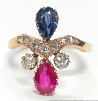 Antique Gia No Heat Natural Sapphire Diamond Ring 14k Rose Gold Ruby Art Deco