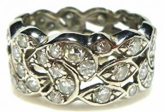 Antique Art Deco 14k White Gold 1.  35ct Diamond Stackable Eternity Ring Band