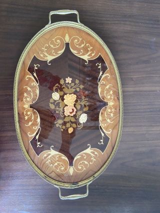 Vintage Italian Marquetry Inlay Wood Serving Tray Sorrento