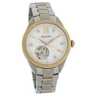 Bulova Sutton Ladies 2 - Tone Rose Gold Stainless Diamond Automatic Watch 98p170