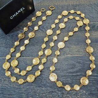 Rise - On Chanel Gold Plated Cc Logos Coin Charm Vintage Long Chain Necklace 122c