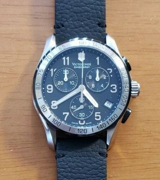 Victorinox 241403.  1 Watch With 40mm Black Chronograph Face & Black Leather Band