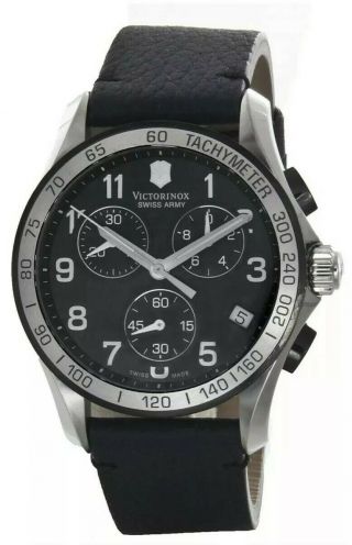 Victorinox 241403.  1 Watch With 40mm Black Chronograph Face & Black Leather Band 2