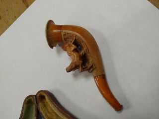 Antique German Carved Horses Meerschaum Pipe w/ Case 3