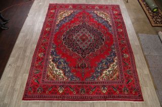 Vintage Floral Traditional Area Rug Wool Hand - Knotted Oriental Carpet 10x13 RED 2