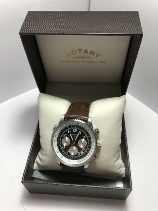 Rotary Gents Stainless Steel Chronograph Watch Brown Leather Strap Gs03351/19