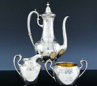 Lovely Antique Reed & Barton Sterling Silver Tea Or Coffee Pot Cream & Sugar Set