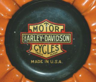 Advertising Harley Davidson Motorcycle Metal Cigarette Ashtray Made In USA 3