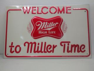 Vintage 1982 Miller High Life Metal Beer Sign - Welcome To Miller Time - 16x10
