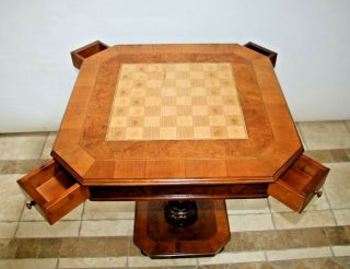 Vintage Chess Checkers Game Table Leather Top Four Drawers Pedestal