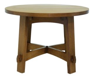 32319ec: Stickley Round Mission Oak Dining Room Table