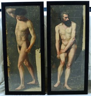 Fine Large Antique 19th Century Full Length Nude Portrait Oil Painting