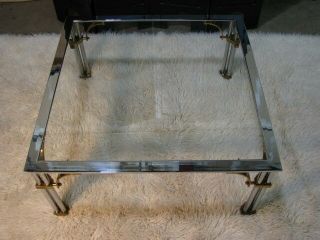 1980 ' s Hollywood Regency Chrome,  Glass & Brass Square Coffee Table 2