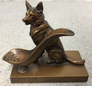 Vintage Antique Figural Pipe Holder Rest Bronze Finish Metal German Shepard Dog