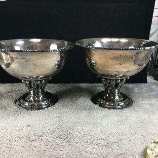 Set Of 2 Georg Jensen Denmark 925 Sterling Silver Bowls L10/ 180 B & M10/ 180 B