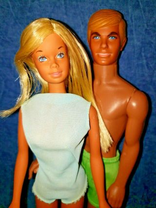 Vintage 1970 Sun Set Malibu Barbie 1974 Ken Doll Swimsuits Towel Japan