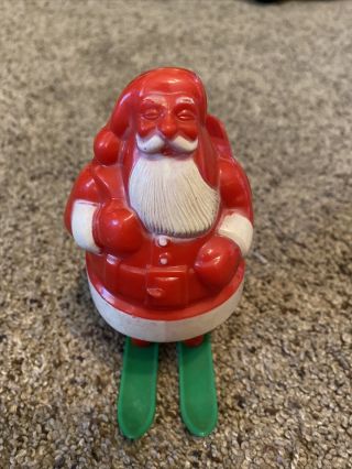 Vintage Santa Claus On Skis Candy Container Hard Plastic Christmas Decoration